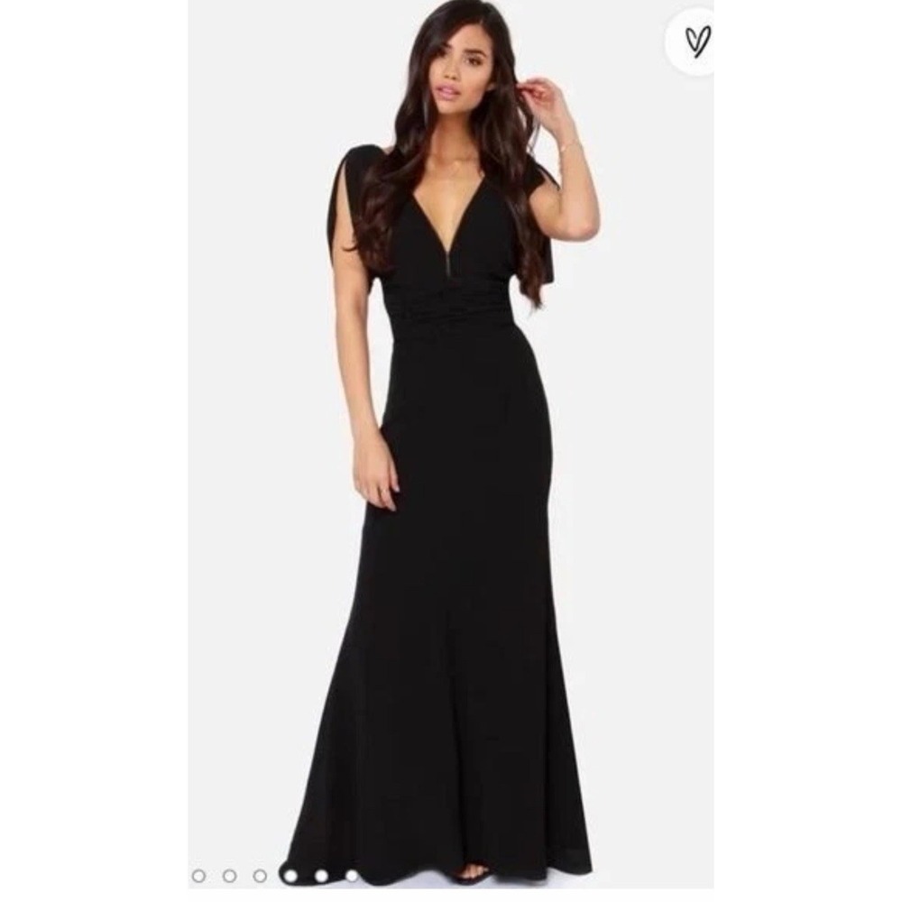 Bariano Australia Black Corinne V-Neck Drape Sleeve Full Length Gown Size XL